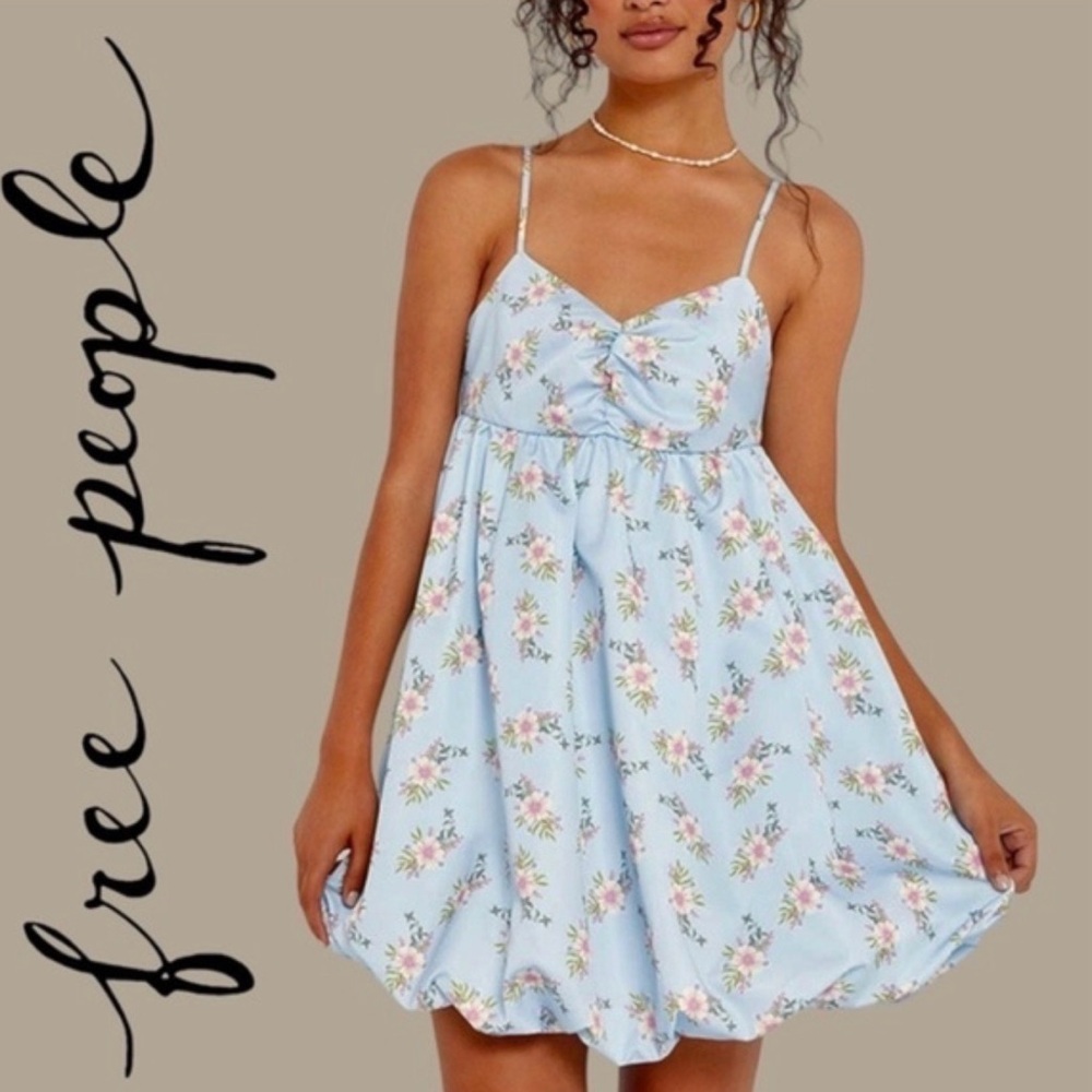 Free People In A Bubble Mini Dress Blue Floral feminine dress